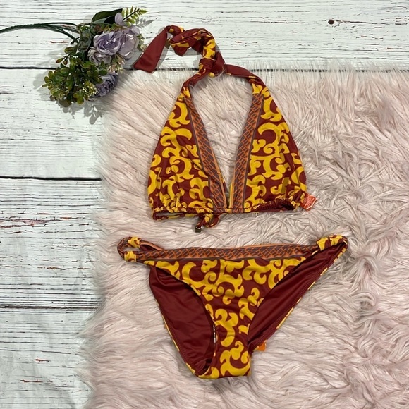 NWT Hale Bob Cabana Tie Front Jacquard Patterned Swim Bikini Set - Picture 1 of 11